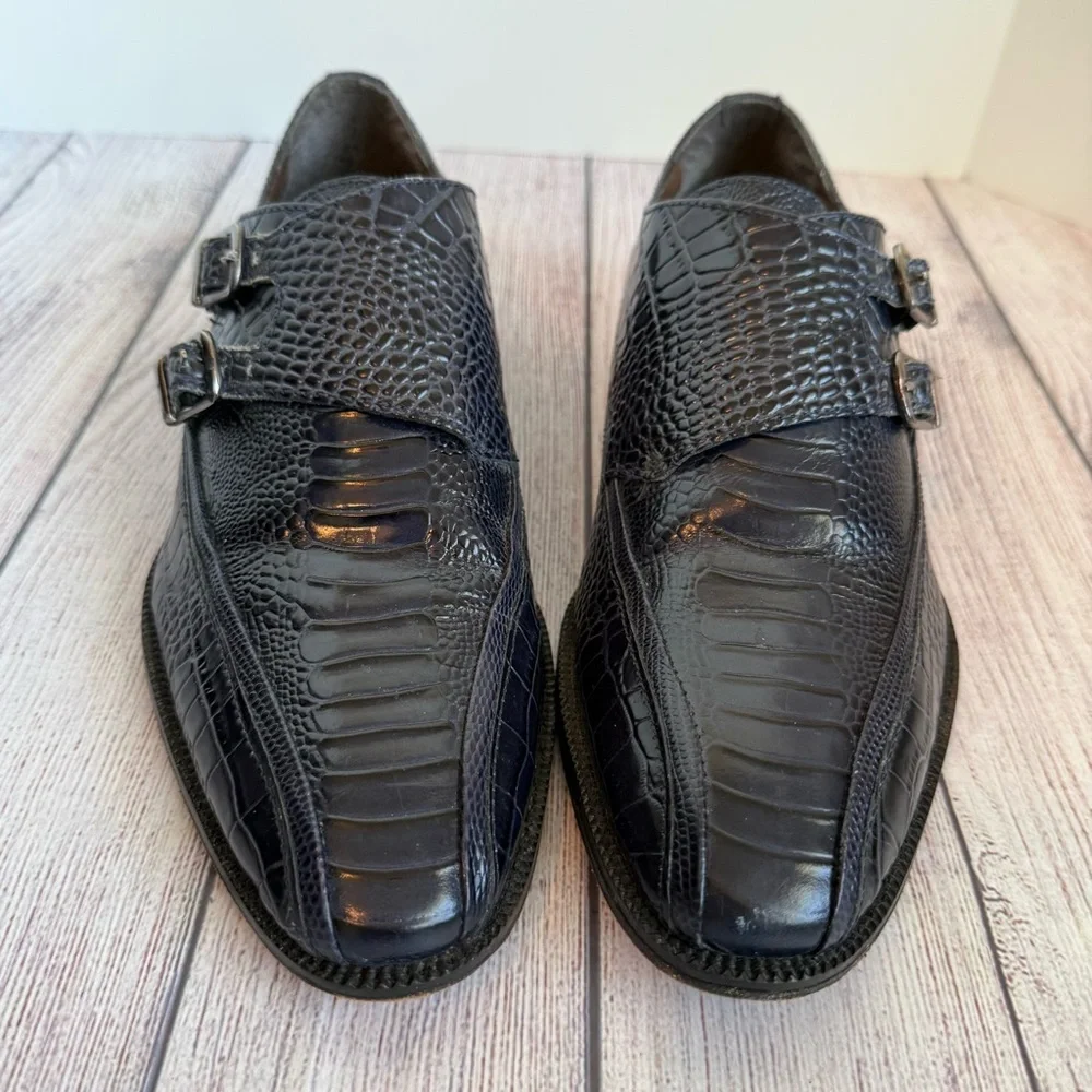 STACY ADAMS Kasimir Navy Double Monk Strap Shoes 9 W